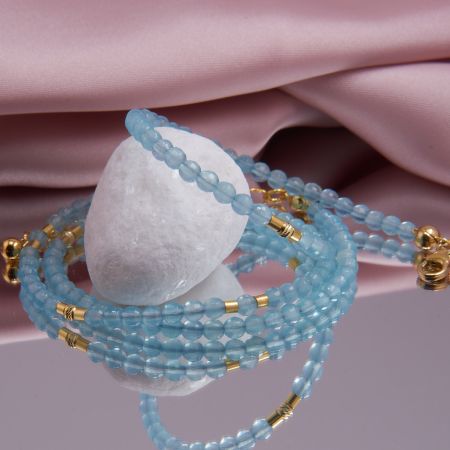 Chalcedon Kette Sea Blue facettiert
